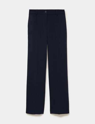Pantalon taille haute droit avec pinces bleu fonc&eacute; femme