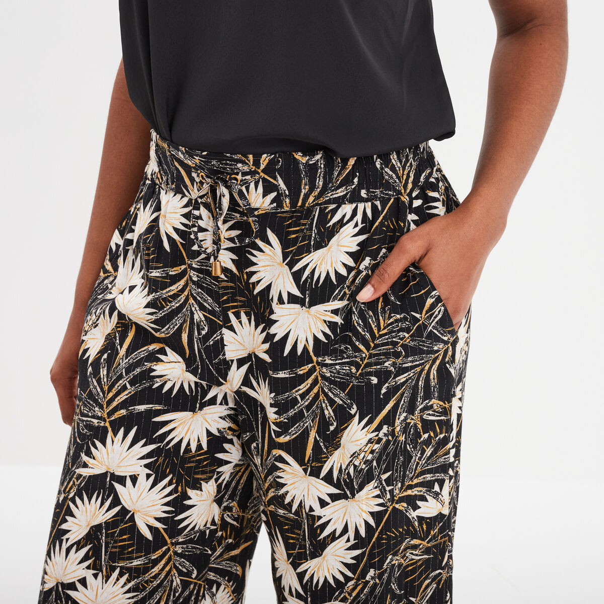 Pantalon large fluide noir femme