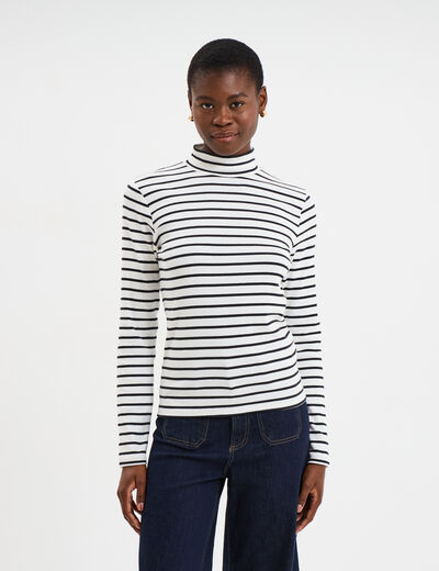 T-shirt ajust&eacute; col montant ecru femme