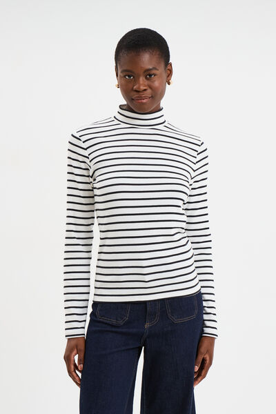 T-shirt ajust&eacute; col montant ecru femme