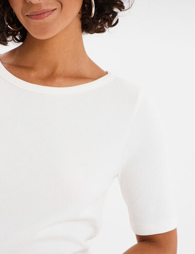 T-shirt col rond manches courtes coton blanc femme