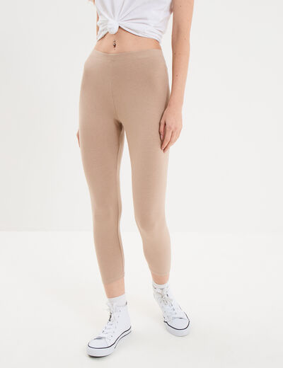 Legging 7/8 &egrave;me taille &eacute;lastiqu&eacute;e sable femme