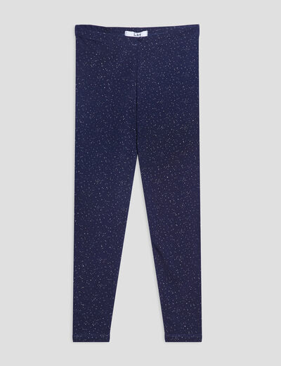 Legging long élastiqué coton bleu marine fille