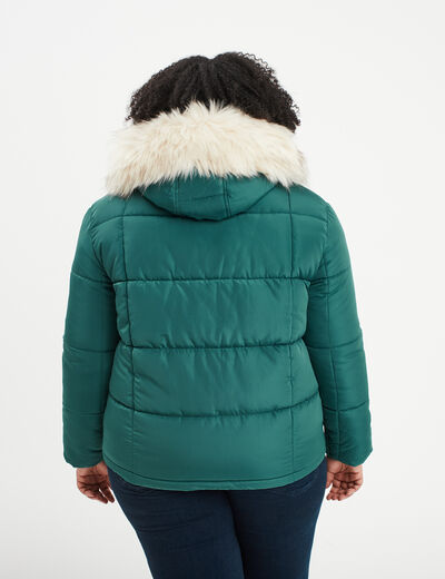 Doudoune à capuche fausse fourrure vert canard femme grande taille