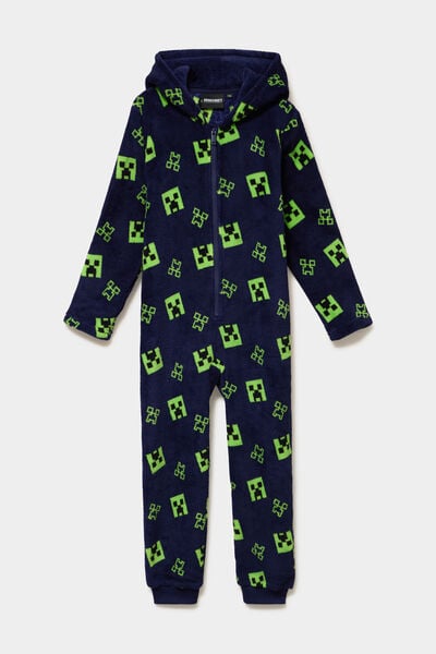 Combinaison pyjama velours Minecraft bleu marine gar&ccedil;on