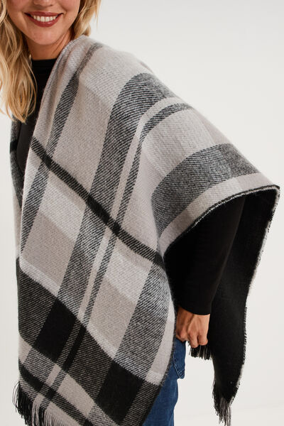 Poncho &agrave; franges gris femme
