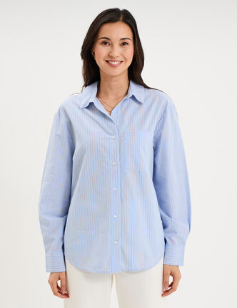 Chemise oversize 1 poche coton bleu ciel femme