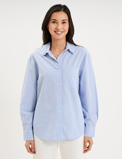 Chemise oversize 1 poche coton bleu ciel femme