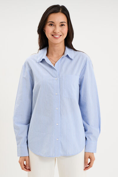 Chemise oversize 1 poche coton bleu ciel femme