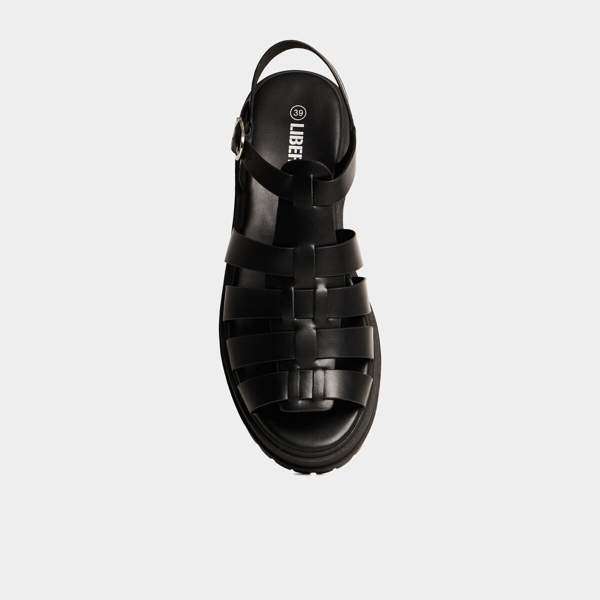 Sandales semelles crant&eacute;es noir femme