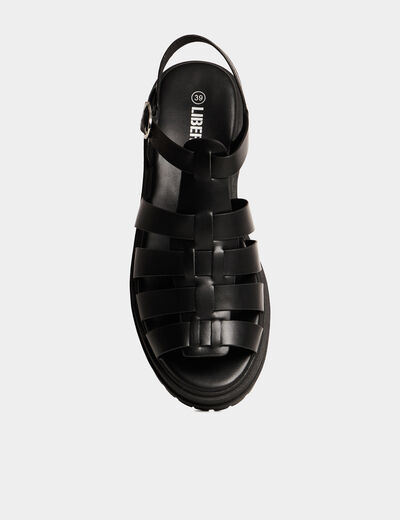 Sandales semelles crant&eacute;es noir femme