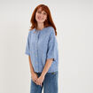 Gilet boutonn&eacute; manches courtes col rond bleu ciel femme