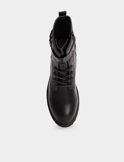 Bottines croco crantées avec boucles noir femme