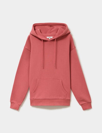 Sweat hoodie 1 poche &agrave; capuche vieux rose femme