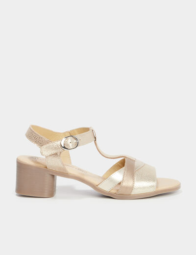 Sandales &agrave; talons pied large en cuir sable femme
