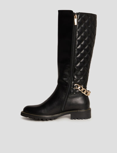 Bottes hautes matelassées avec chaînes noir femme