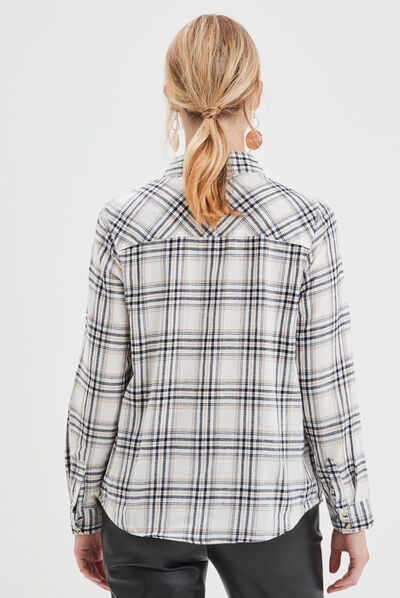 Chemise manches longues avec poches ecru femme