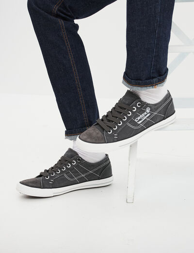 Tennis basses en toile &agrave; lacets gris homme
