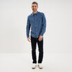 Chemise manches longues lin m&eacute;lang&eacute; bleu homme