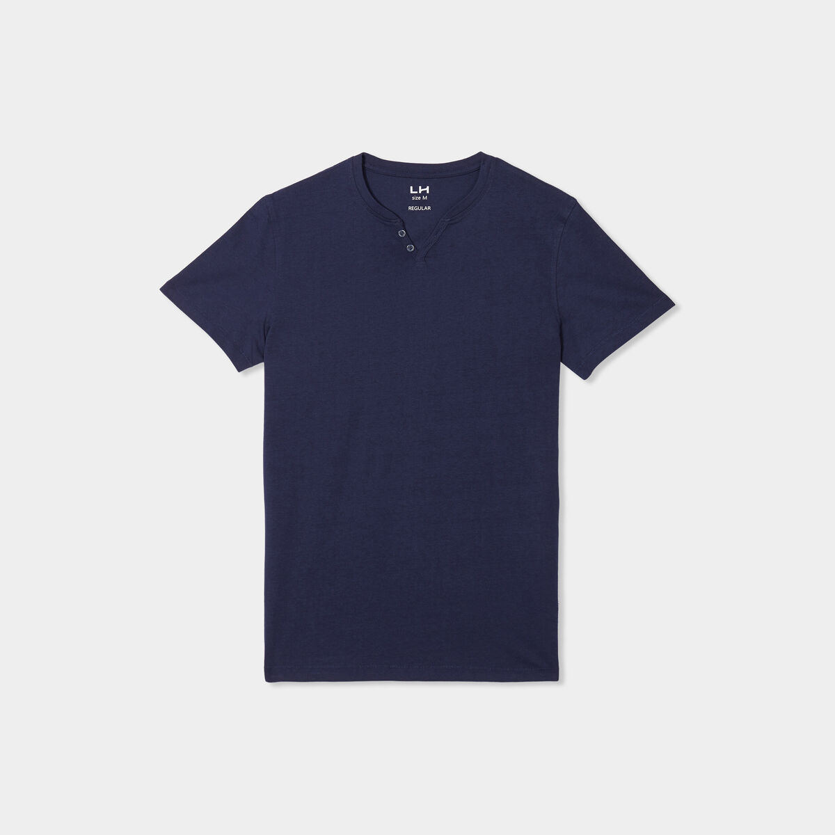T-shirt manches courtes col tunisien bleu marine homme