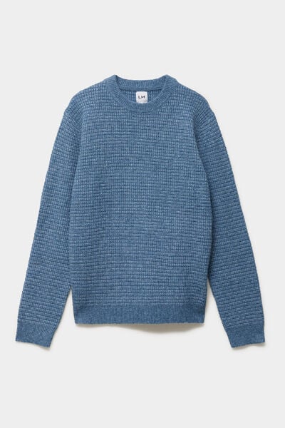 Pull col rond manches longues bleu gris homme