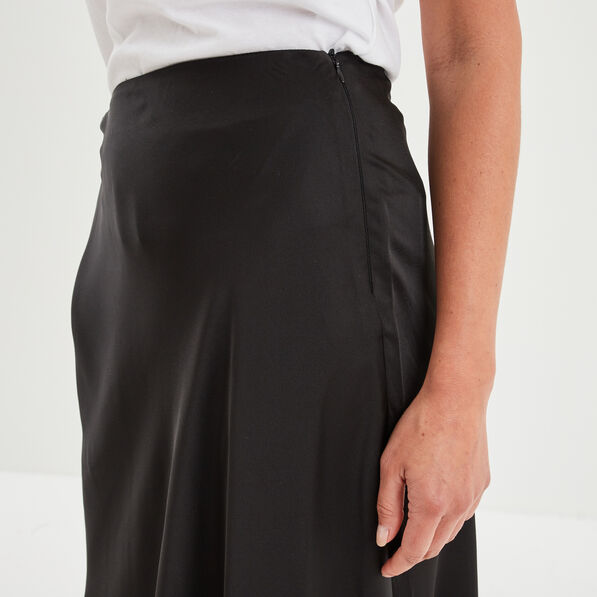 Jupe midi satinée évasée noir femme