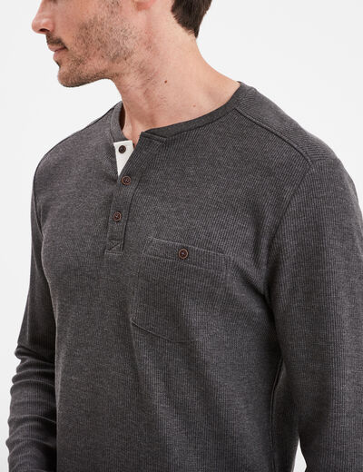 T-shirt col tunisien 1 poche Trappeur gris foncé homme