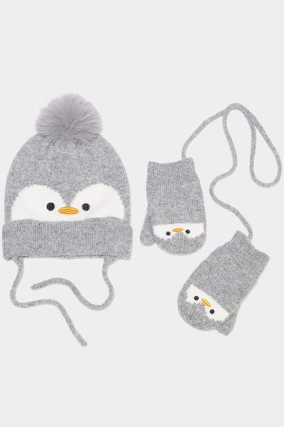 Ensemble bonnet et moufles gris b&eacute;b&eacute;