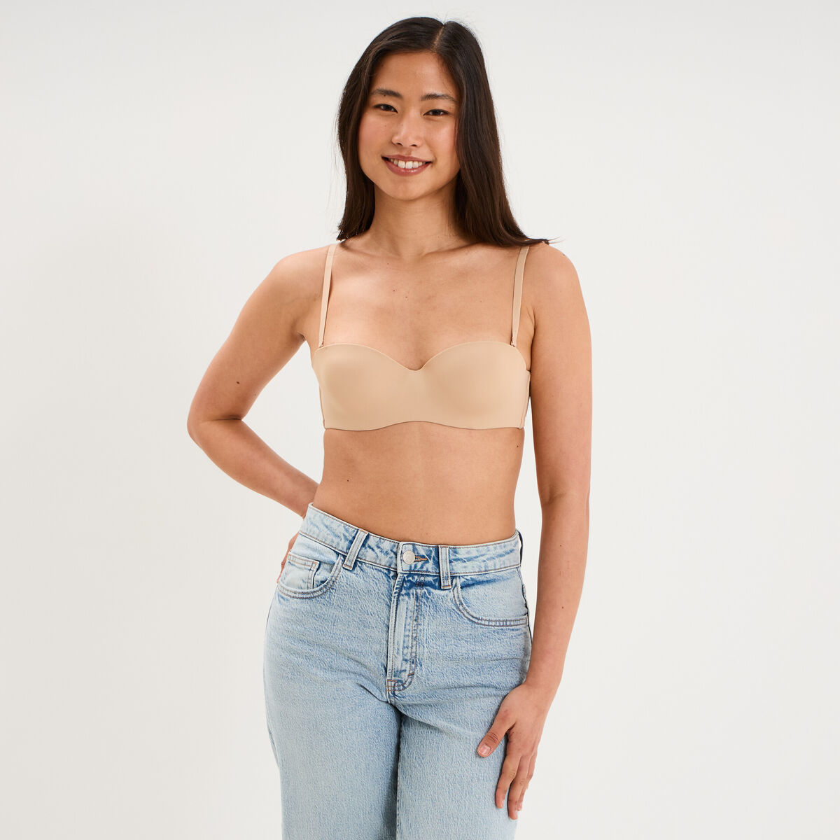 Soutien-gorge bandeau microfibre beige femme