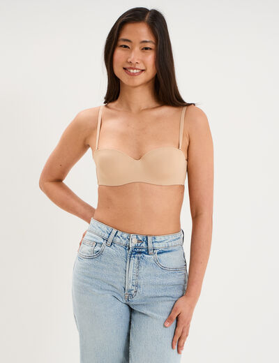 Soutien-gorge bandeau microfibre beige femme