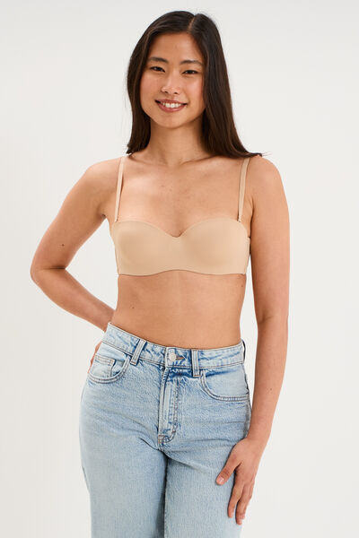 Soutien-gorge bandeau microfibre beige femme