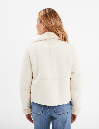 Veste col aviateur zippée doublée beige femme