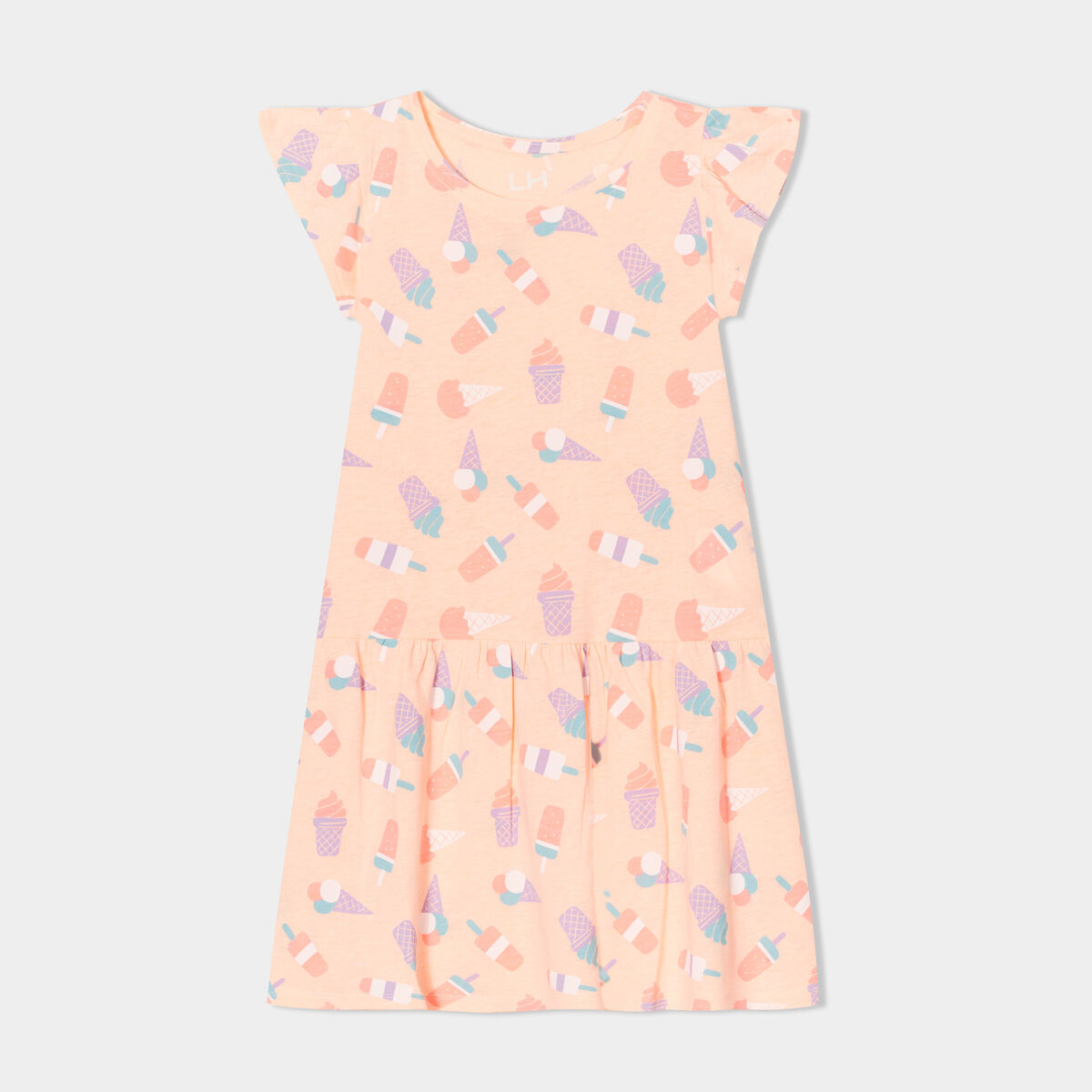 Robe courte évasée à volants orange fluo fille