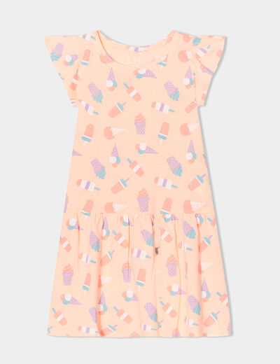 Robe courte évasée à volants orange fluo fille