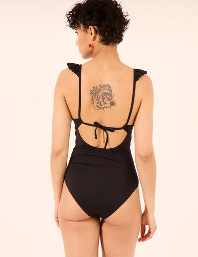 Maillot de bain une pièce volants noir femme