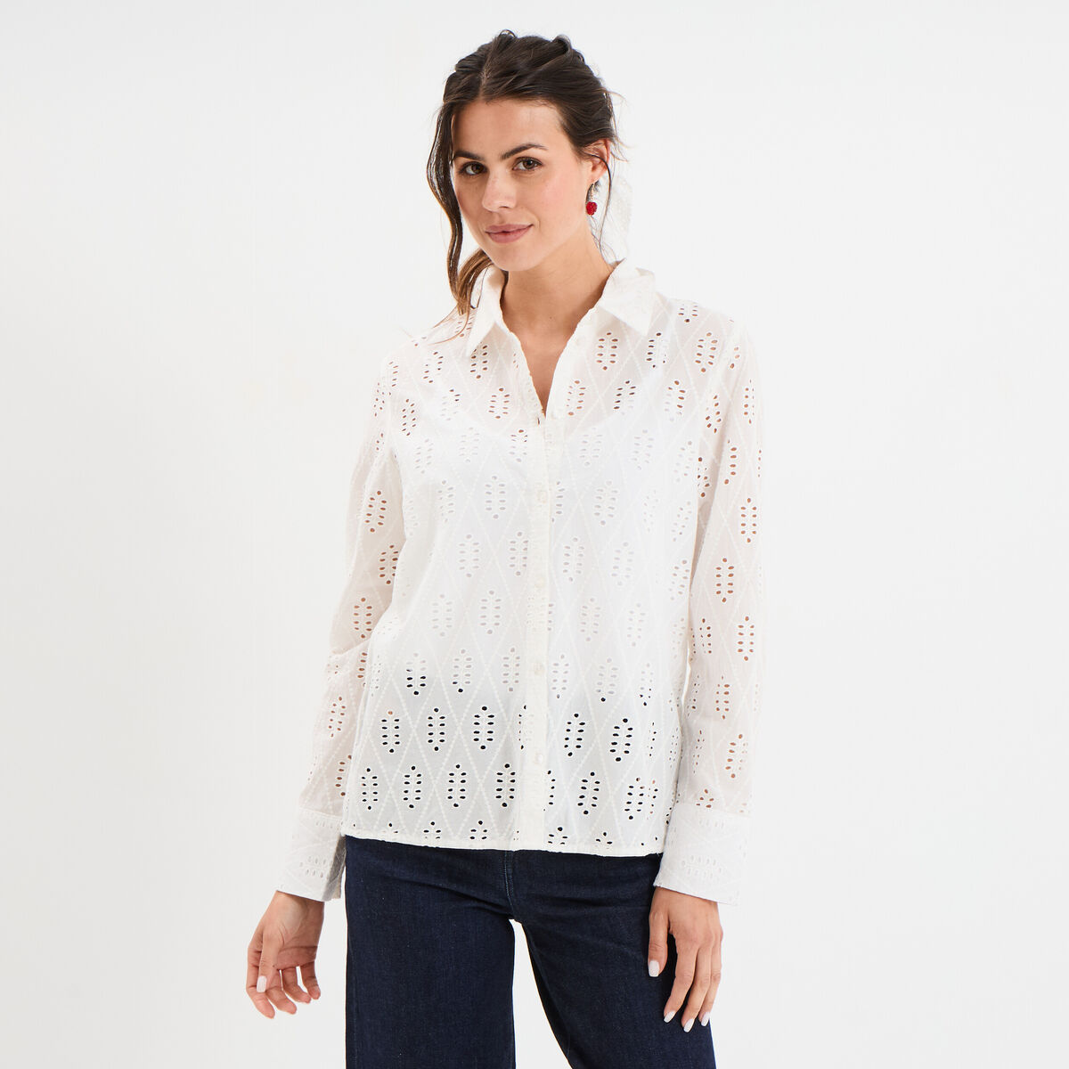 Chemise broderie anglaise coton ecru femme