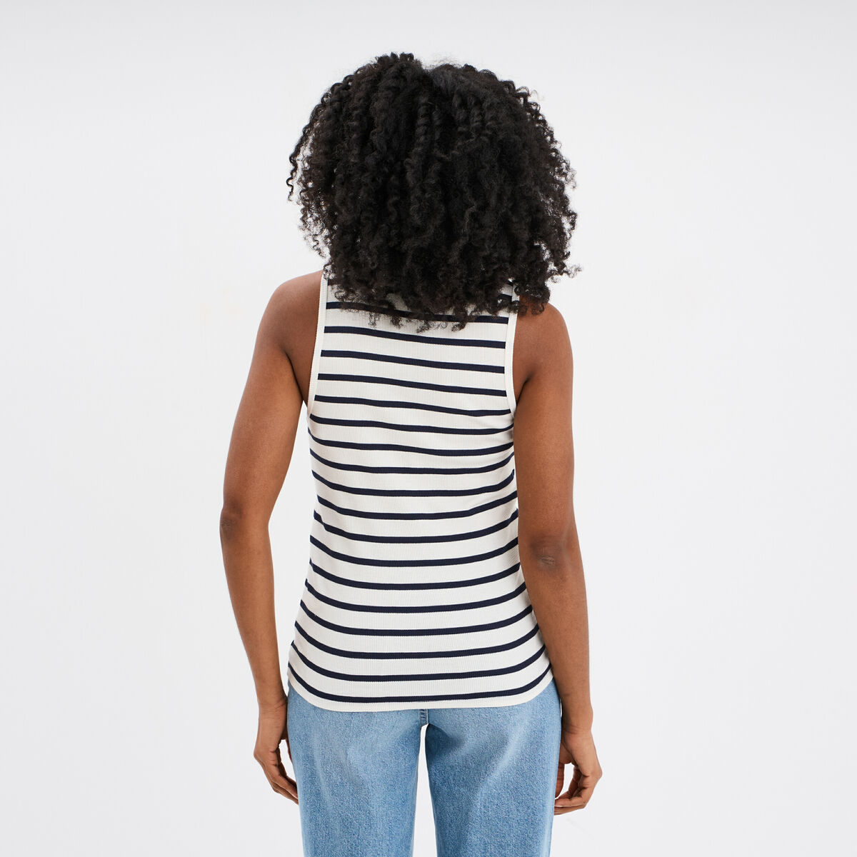D&eacute;bardeur col rond c&ocirc;tel&eacute; coton ecru femme
