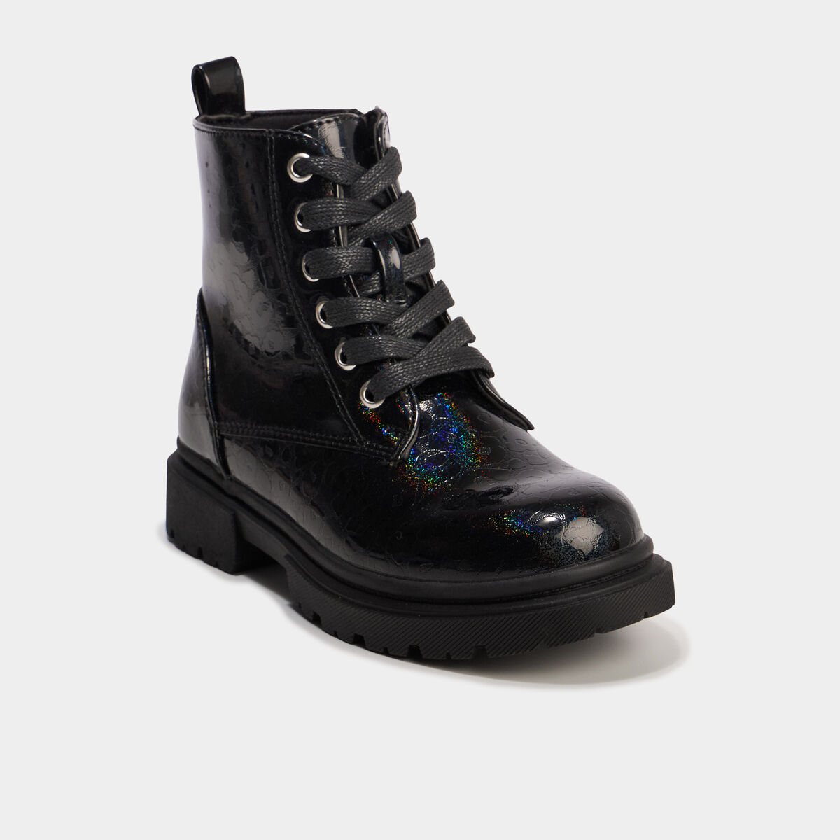 Boots crant&eacute;es vernies &agrave; paillettes noir fille