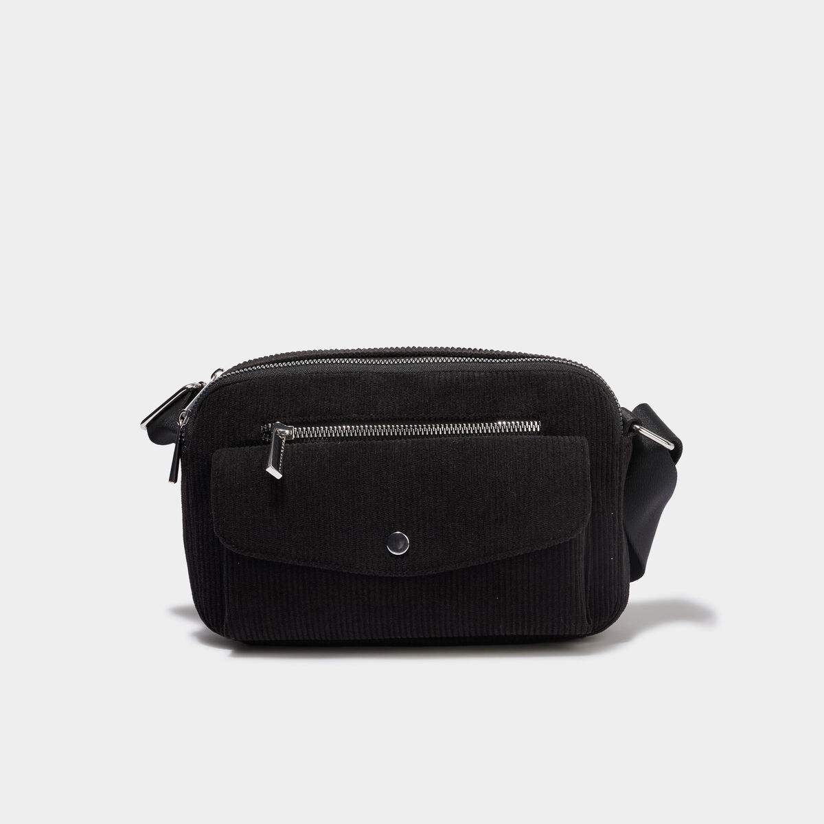 Sac rectangulaire effet velours c&ocirc;tel&eacute; noir femme