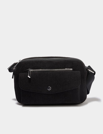 Sac rectangulaire effet velours c&ocirc;tel&eacute; noir femme