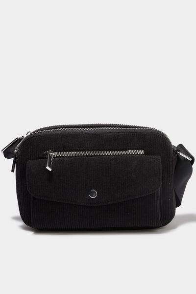 Sac rectangulaire effet velours c&ocirc;tel&eacute; noir femme