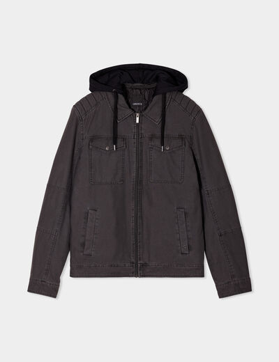 Veste à capuche amovible coton Trappeur gris foncé homme