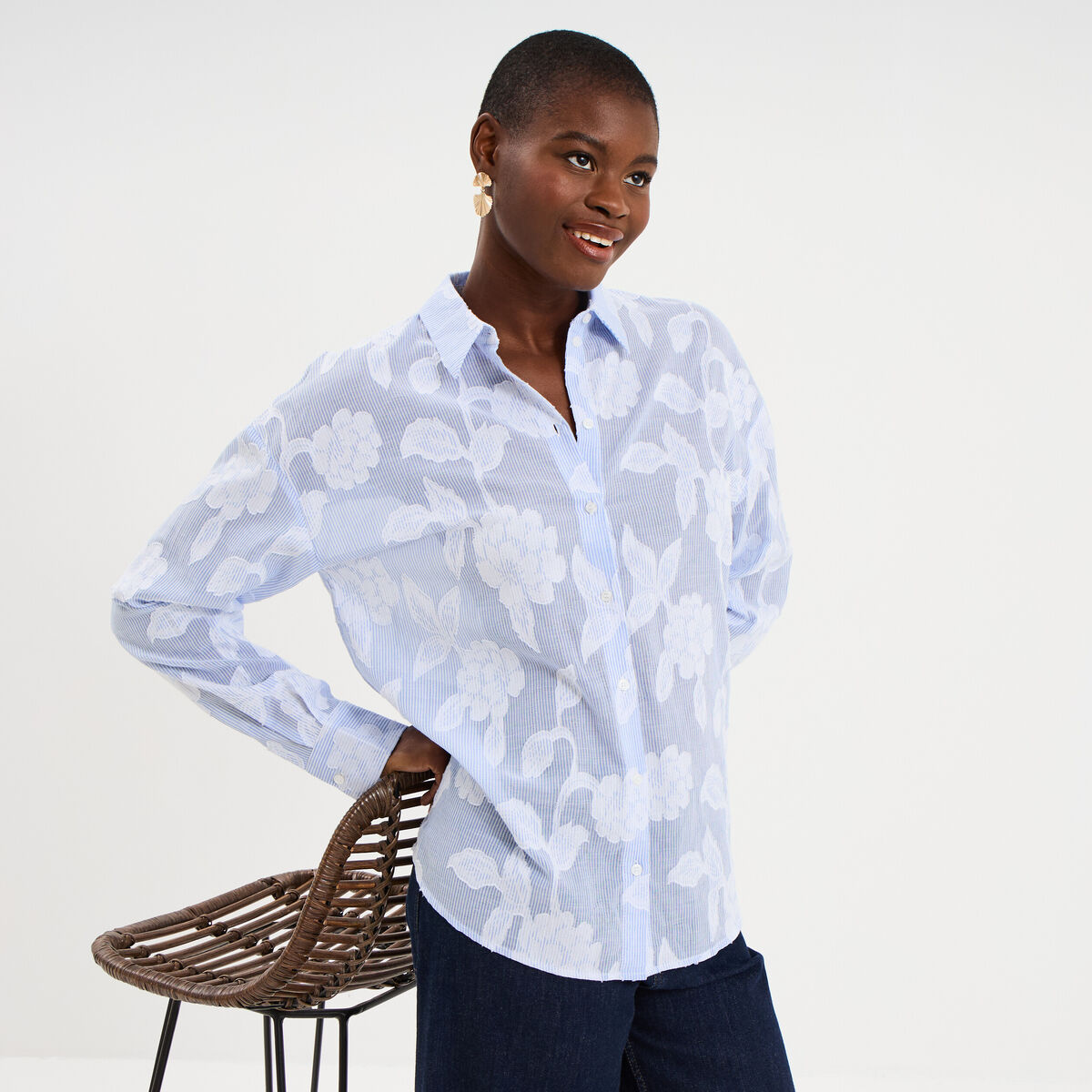 Chemise manches longues coton blanc femme