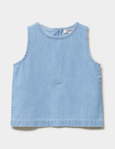 Blouse en jean sans manches coton denim triple stone fille