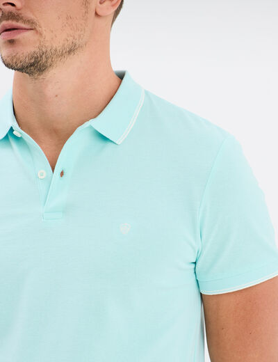 Polo manches courtes bords contrastés bleu turquoise homme