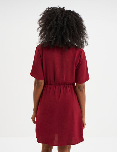 Robe courte col cache-coeur bordeaux femme