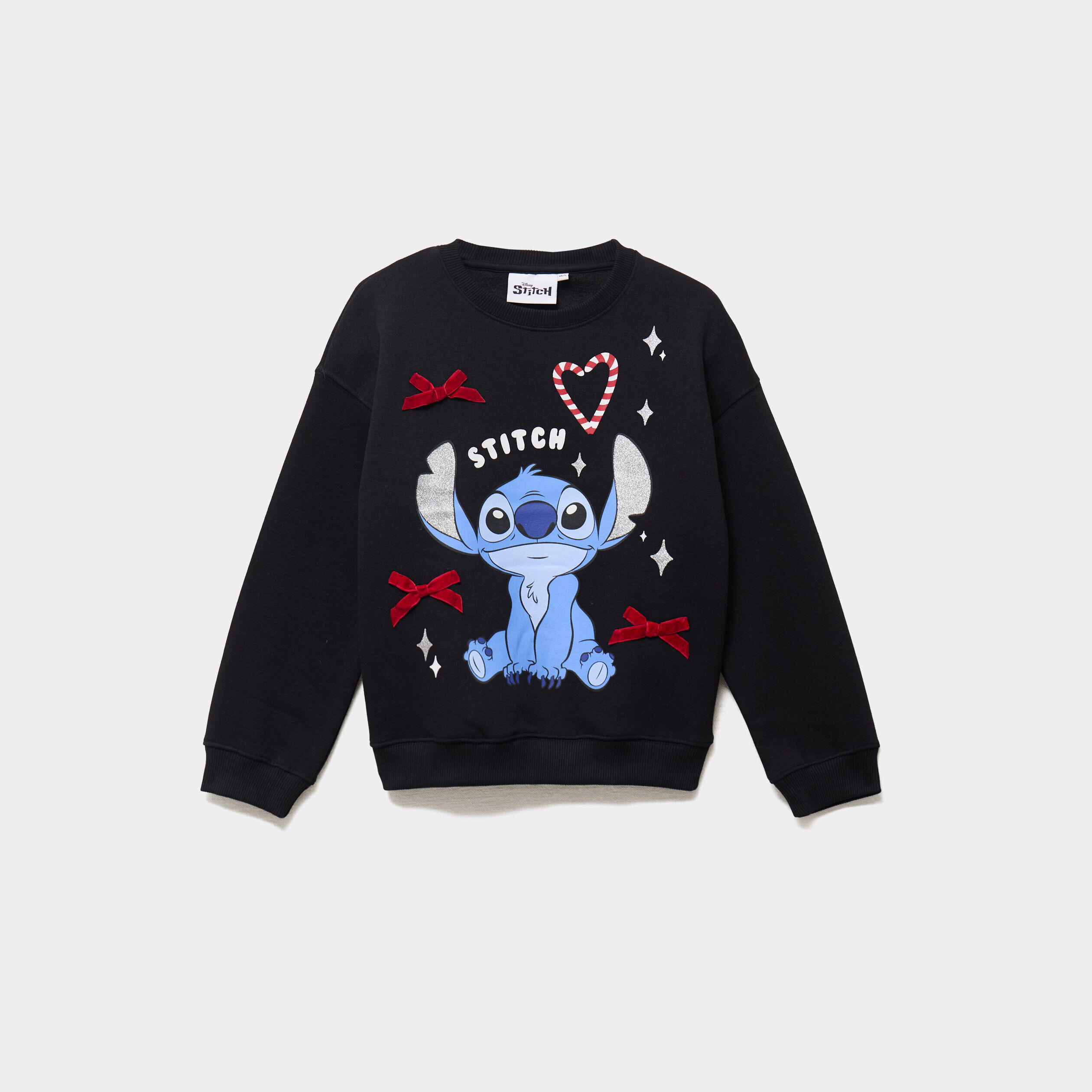 Sweat oversize manches longues Stitch noir fille