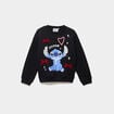 Sweat oversize manches longues Stitch noir fille