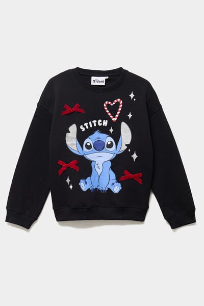 Sweat oversize manches longues Stitch noir fille