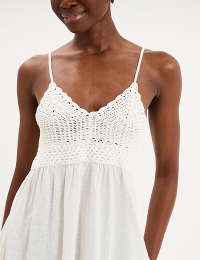 D&eacute;bardeur effet crochet col V coton blanc femme